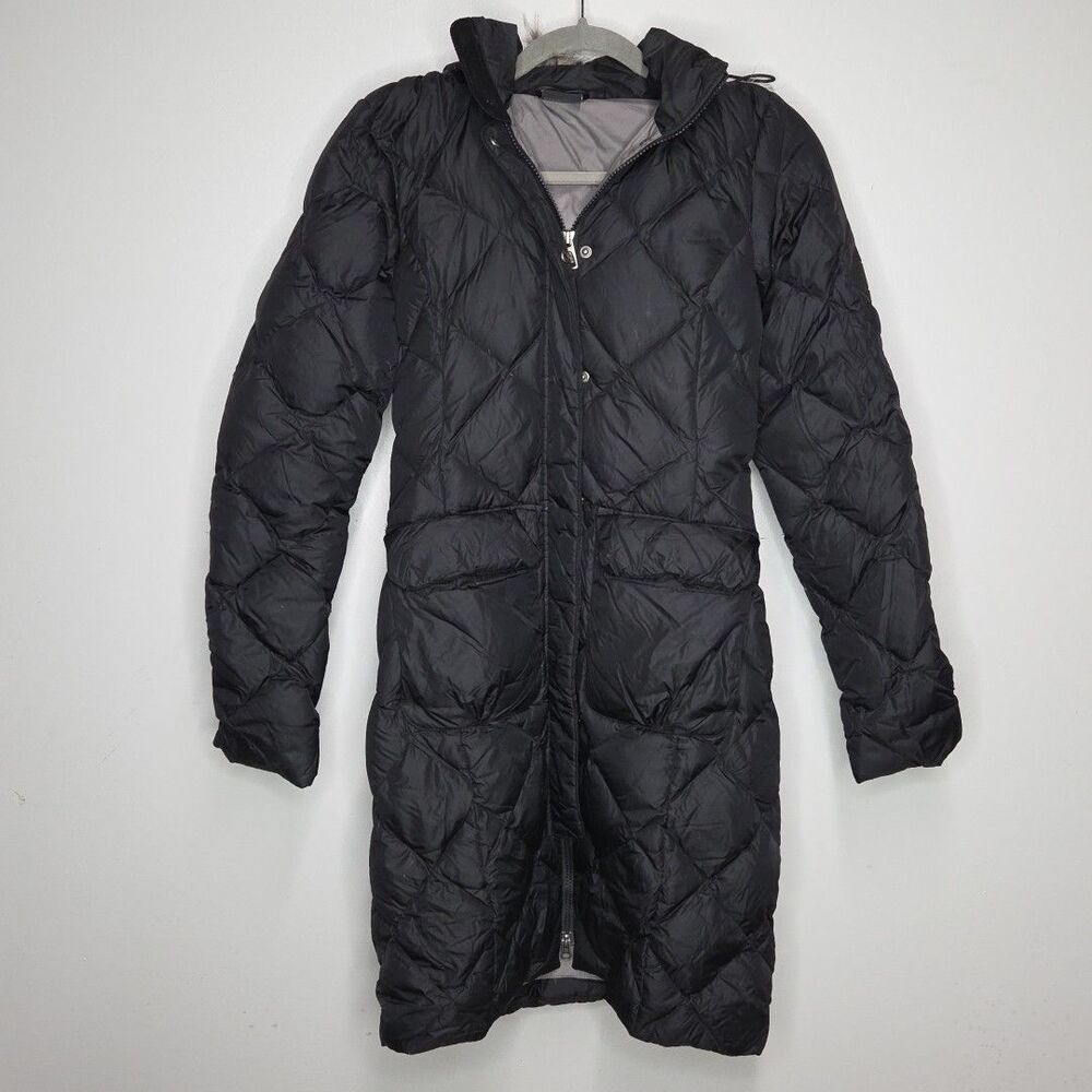 The North Face 550 FP Long Goose Down Jacket, Hooded Trench Coat Puffer XS Black